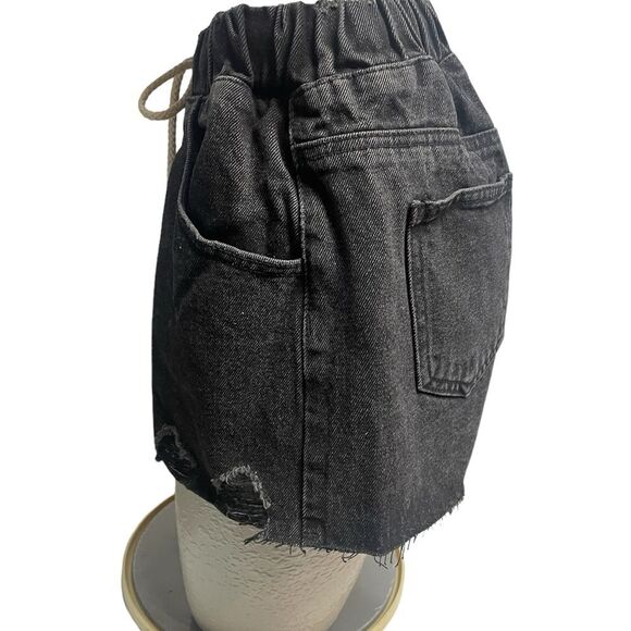 Wish List denim jean shorts,distressed pull on w/ draw string, black size S - Picture 4 of 5